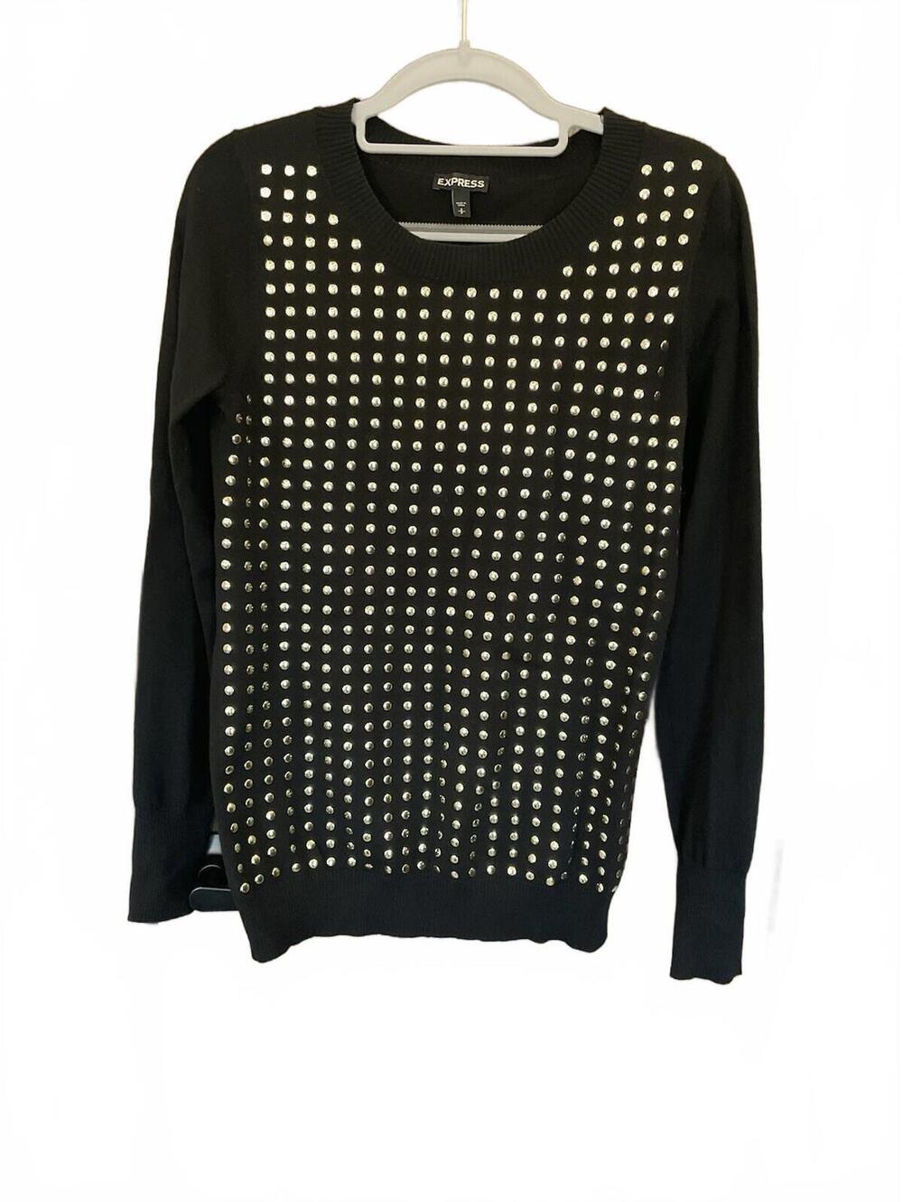 Express Womens Black Sweater W/ Gold Colored Metal Studs Size Small